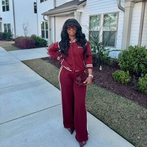 Women's Burgundy Track Suit with White Accents